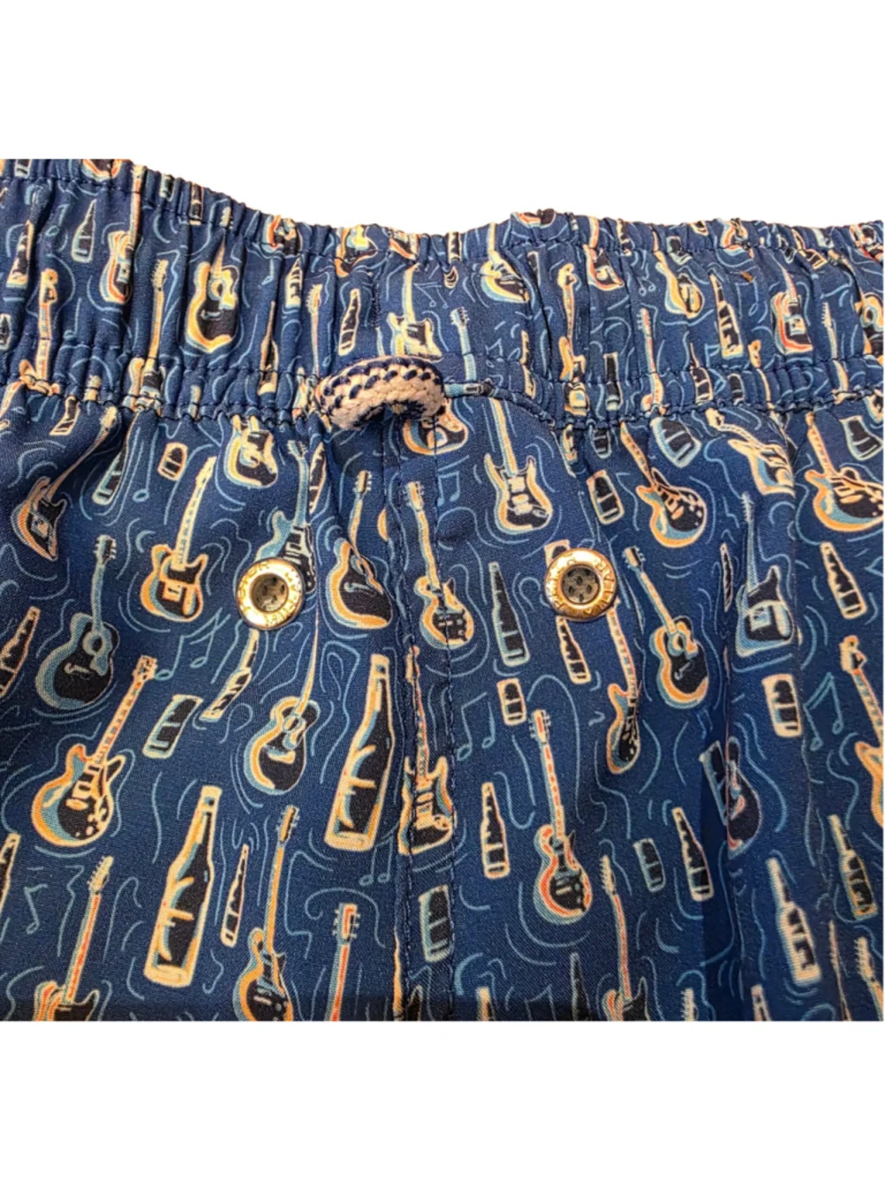 Men's Peter Millar Swim Trunks Size M Blue Guitar Print Quick Dry